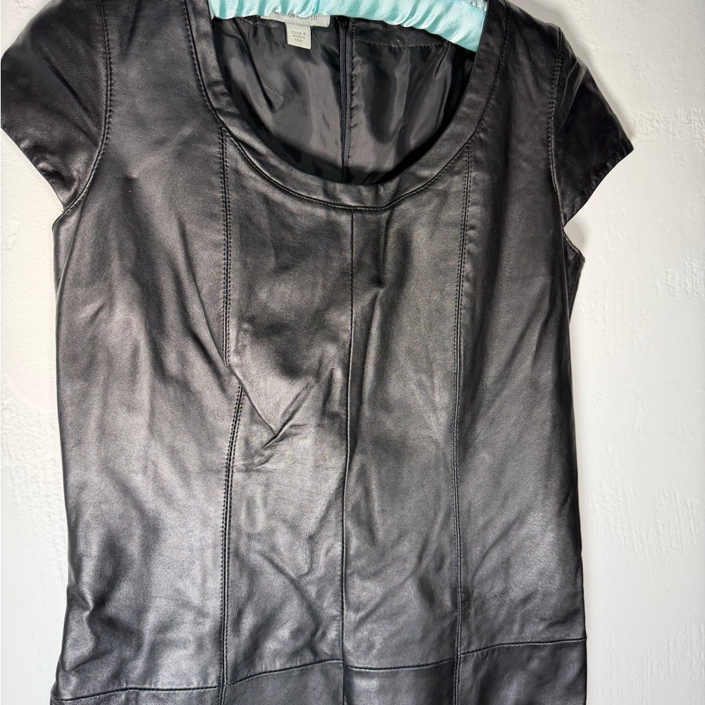 Boston Proper Black Leather Like  Mini Dress - Picture 4 of 15